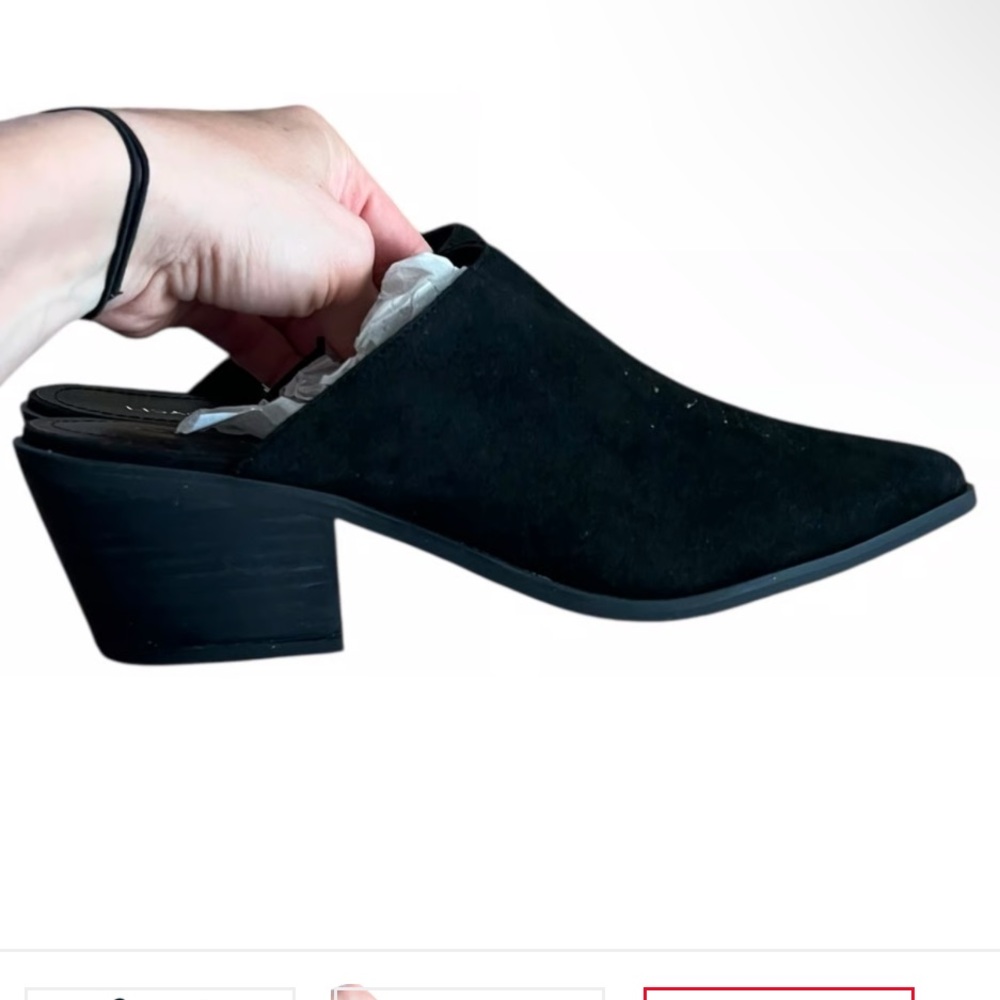 Lisa Vicky black stitched suede pointy toe skip heeled mule heels shoe 7 1/2 NWT